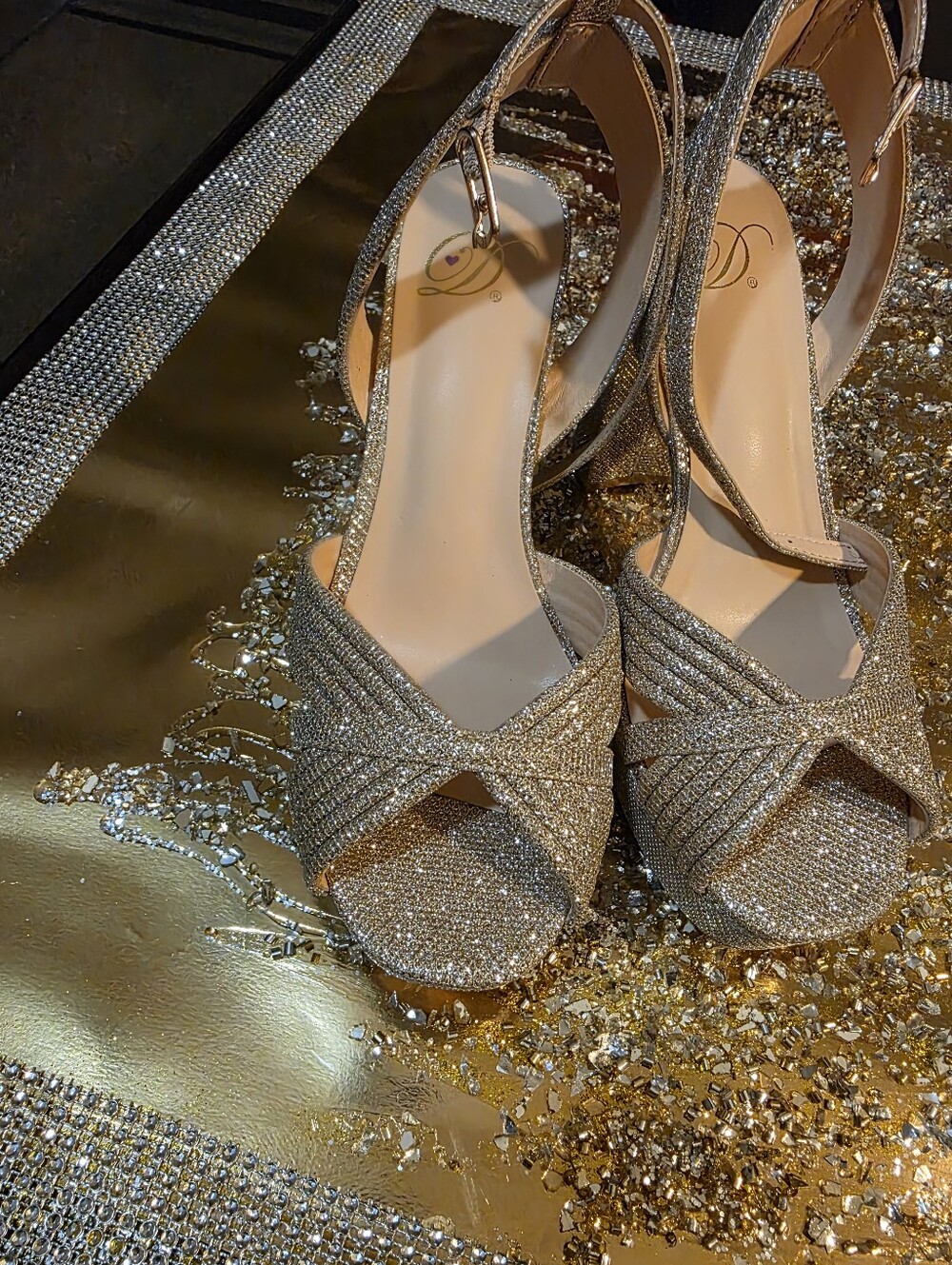 Gold Glitter Open-Toe Slingback Heels - Picture 2 of 3